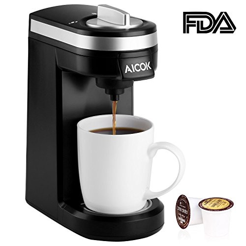 Aicok Single Serve Coffee Maker, Coffee Machine with 12OZ Water Tank, for Most Single Cup Pods including K-Cup Pods, Quick Brew Technology Travel One Cup Coffee Brewer