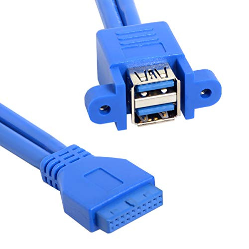 Cablecc Stackable USB 3.0 Female Panel Type to Motherboard 20Pin Header Cable Dual Ports 50cm