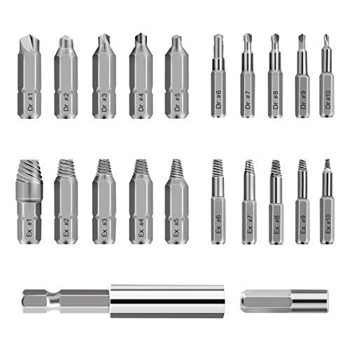 LBokai@Damaged Stripped Screw Extractor Set for Stripping Broken Screw, All-Purpose HSS Broken Bolt Extractor Screw Remover Set with Magnetic Extension Bit Holder & Socket Adapter?22 PCS ?