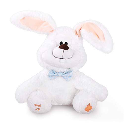 Genibaby Peek a Boo Bunny Animated Stuffed Animal Plush Singing and Talking Toy No Matter What You Say Will Repeat What You Say Multifunctional Electric Plush Bunny Speaking, White,12"