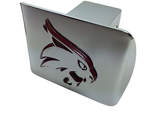 Texas State Bobcats METAL emblem (maroon with chrome trim) on chrome METAL Hitch Cover Texas State Bobcats METAL emblem (maroon with chrome trim) on chrome METAL Hitch Cover