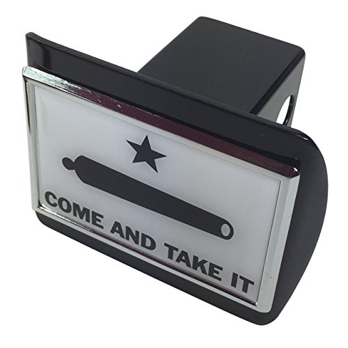 Come and Take It METAL emblem on Black METAL Hitch Cover Come and Take It METAL emblem on Black METAL Hitch Cover