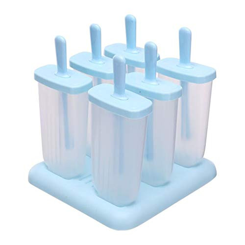 Ice Popsicle Molds Homemade Frozen Treats Reusable DIY 6 Pack Ice Cream Pop Makers with Tray (Blue) Ice Popsicle Molds Homemade Frozen Treats Reusable DIY 6 Pack Ice Cream Pop Makers with Tray (Blue)