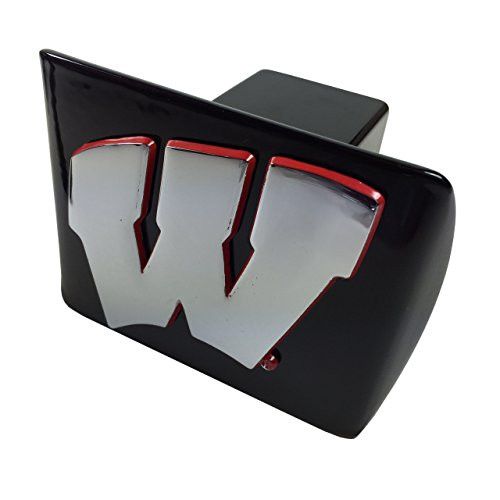 AMG University of Wisconsin METAL emblem (chrome with red trim) on black METAL Hitch Cover AMG University of Wisconsin METAL emblem (chrome with red trim) on black METAL Hitch Cover