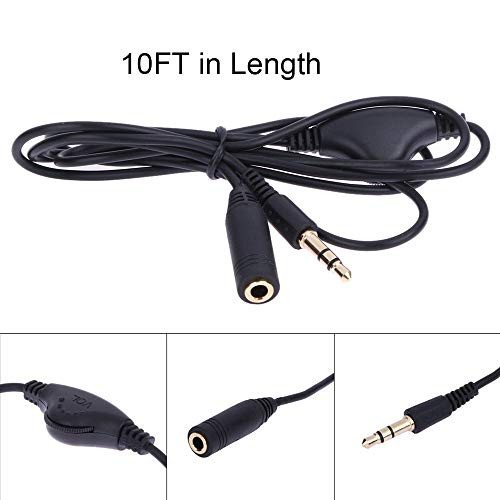 Orsera 3.5mm Extension Cable, 10FT 3.5mm Audio Cable Extension with Volume Control Male to Female Stereo Audio Headphone Jack Extension Cord (10FT)