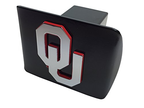 University of Oklahoma METAL emblem (chrome with crimson trim) on black METAL Hitch Cover
