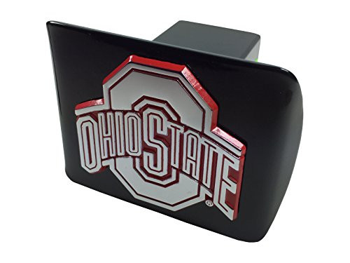 AMG THE Ohio State University METAL emblem (chrome with red trim) on black METAL Hitch Cover