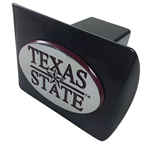 Texas State Bobcats METAL emblem (oval shaped with maroon trim) on black METAL Hitch Cover Texas State Bobcats METAL emblem (oval shaped with maroon trim) on black METAL Hitch Cover