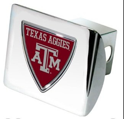Texas A&M shield emblem on chrome METAL Hitch Cover Texas A&M shield emblem on chrome METAL Hitch Cover