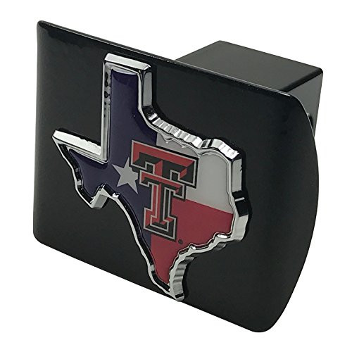 Texas Tech METAL State Shaped emblem (with Texas flag colors) on black METAL Hitch Cover Texas Tech METAL State Shaped emblem (with Texas flag colors) on black METAL Hitch Cover