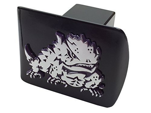 TCU METAL Frog emblem (chrome with purple trim) on black METAL Hitch Cover