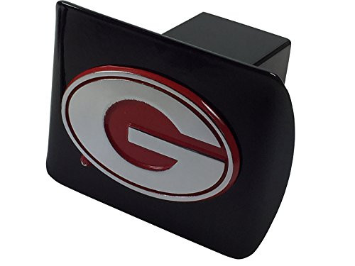 University of Georgia METAL emblem (chrome with red trim) on black METAL Hitch Cover University of Georgia METAL emblem (chrome with red trim) on black METAL Hitch Cover