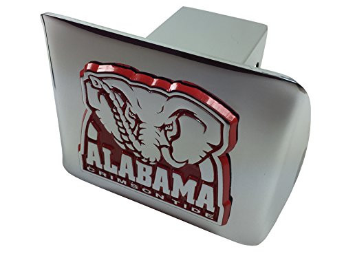 University of Alabama METAL elephant emblem (chrome with crimson trim) on chrome METAL Hitch Cover