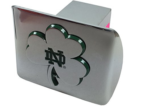 Notre Dame Shamrock METAL emblem (chrome with green trim) on chrome METAL Hitch Cover Notre Dame Shamrock METAL emblem (chrome with green trim) on chrome METAL Hitch Cover