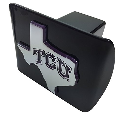 TCU METAL emblem (state shaped with purple trim) on black METAL Hitch Cover