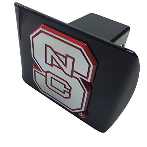 North Carolina State University METAL emblem (with red trim) on black METAL Hitch Cover