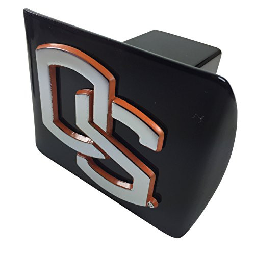 Oregon State University METAL emblem (with orange trim) on black METAL Hitch Cover