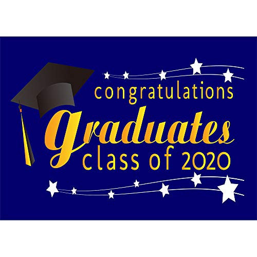 Vinyl Graduation Backdrop Blue and Gold 7x5ft Graduation 2020 Photo Background for Party Customized Class of 2020 Graduation Backdrop Congrats Grad