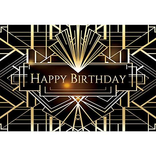 DORCEV 7x5ft Great Gatsby Theme Birthday Party Photography Backdrop 1920s Black and Gold Girls Boys Birthday Background Luxury Prom Portraits Photo Shoot Studio Props