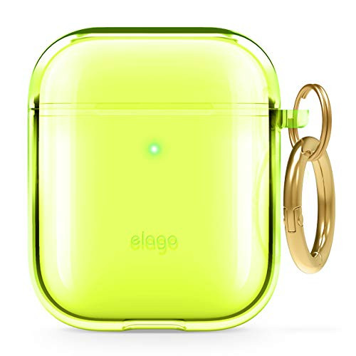 elago Clear Airpods Case with Keychain Designed for Apple Airpods 1 & 2 (Neon Yellow)