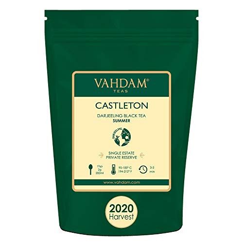 VAHDAM, Castleton Muscatel Darjeeling Second Flush Black Tea 2020 | 3.53oz, Pure 100% Unblended Darjeeling Black Tea Loose Leaf | Single Estate Tea makes 50+ cups FRESH HARVEST 2020 VAHDAM, Castleton Muscatel Darjeeling Second Flush Black Tea 2020 | 3.53oz, Pure 100% Unblended Darjeeling Black Tea Loose Leaf | Single Estate Tea makes 50+ cups FRESH HARVEST 2020