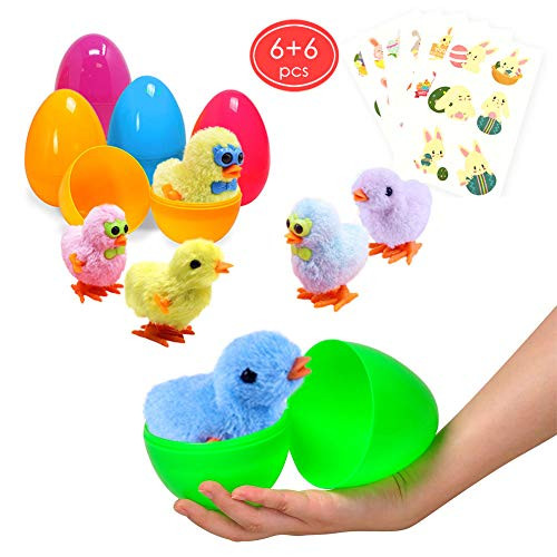 Large Surprise Eggs Filled 6 Pack Easter Eggs with Wind-Up Novelty Jumping Chics and Animal Stickers, Colorful Pre Plastic Easter Eggs For Kids Easter Basket Gifts Easter Basket Stuffers Fillers Large Surprise Eggs Filled 6 Pack Easter Eggs with Wind-Up Novelty Jumping Chics and Animal Stickers, Colorful Pre Plastic Easter Eggs For Kids Easter Basket Gifts Easter Basket Stuffers Fillers