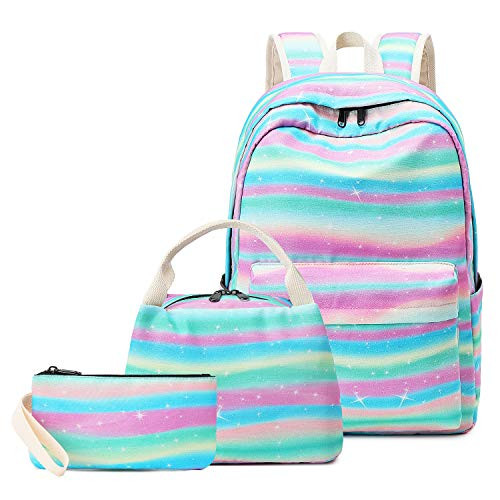 Backpack Girls Bookbag School Bag Teen Tie Dye Rainbow School Backpack Set with Lunch box and Pencil Case