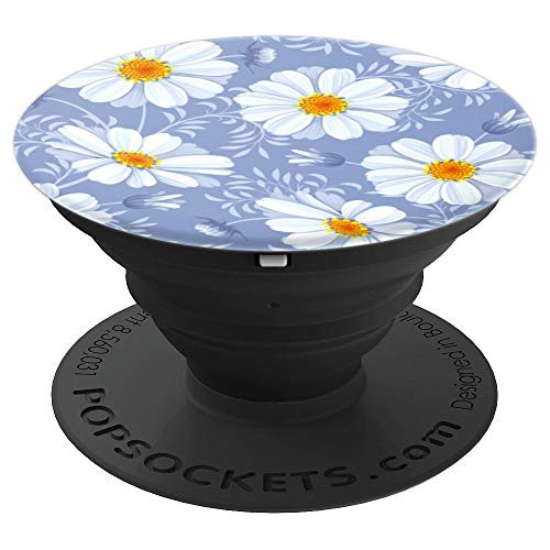 Cute White Flower Pattern Blue Background Floral Design PopSockets Grip and Stand for Phones and Tablets Cute White Flower Pattern Blue Background Floral Design PopSockets Grip and Stand for Phones and Tablets