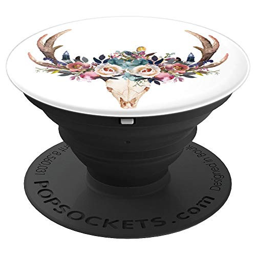 Artsy Watercolor Flower Wreath Bouquet Deer Skull on White PopSockets Grip and Stand for Phones and Tablets