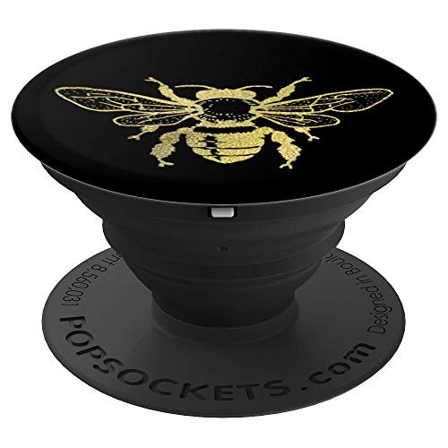 Yellow Bee Honeybee Plain Black PopSockets Grip and Stand for Phones and Tablets