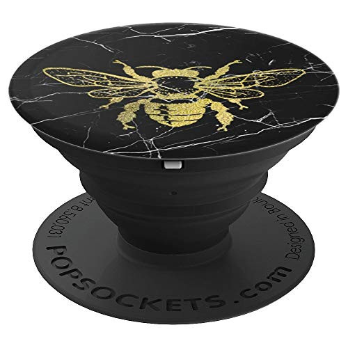Yellow Bee Honeybee Black PopSockets Grip and Stand for Phones and Tablets