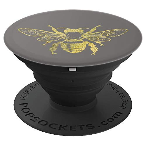 Yellow Bee Honeybee Gray PopSockets Grip and Stand for Phones and Tablets
