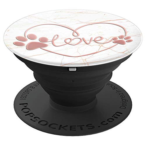 Rose Pink Dog Paw Print Heart love and White Grey pattern PopSockets Grip and Stand for Phones and Tablets
