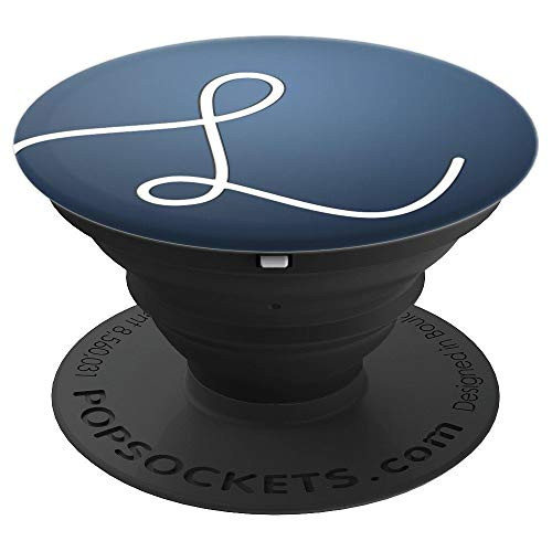 Silver White Initial Letter L Phone grip Navy Blue PopSockets Grip and Stand for Phones and Tablets