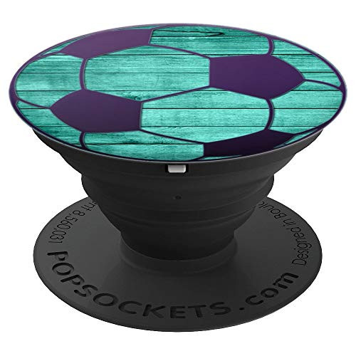 Light Dark Purple Soccer Ball On Vintage Mint Green PopSockets Grip and Stand for Phones and Tablets