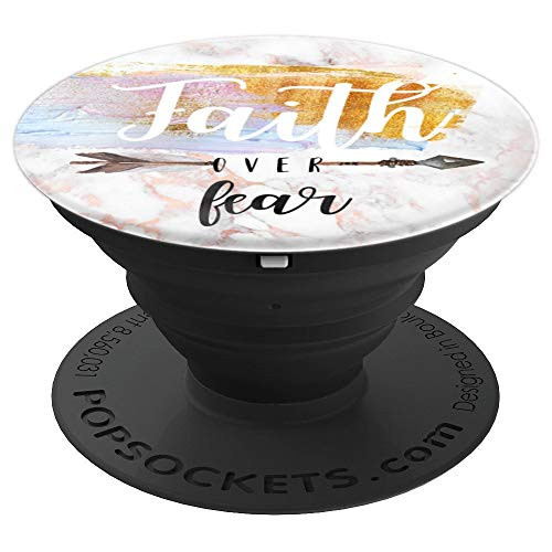 Faith Over Fear White Marble Print Bible Verse Gift PopSockets Grip and Stand for Phones and Tablets