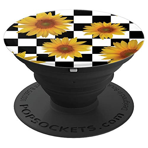 Checkered Sunflower - Checkerboard and Yellow Flower Pattern PopSockets Grip and Stand for Phones and Tablets
