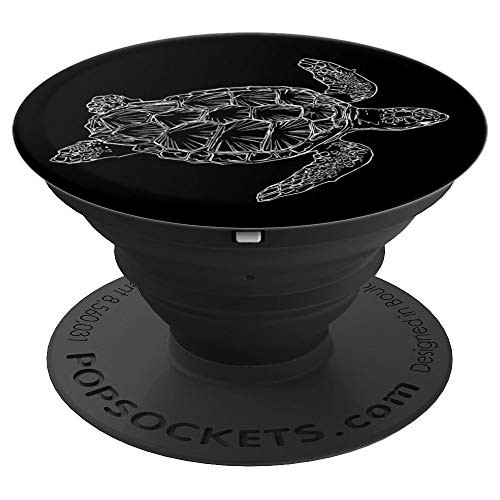 White Turtle on Black Background PopSockets Grip and Stand for Phones and Tablets