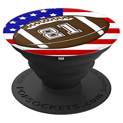 American Football Player 21 Jersey No #21 US Flag Sport Gift PopSockets Grip and Stand for Phones and Tablets