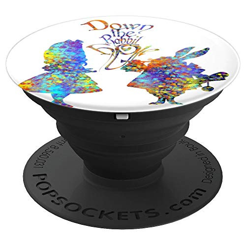Alice In Wonderland & White Rabbit Colorful Watercolor Splat PopSockets Grip and Stand for Phones and Tablets