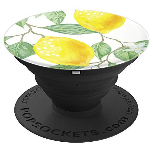 Pattern Leaves Green Yellow Lemon Fruits Watercolor PopSockets Grip and Stand for Phones and Tablets
