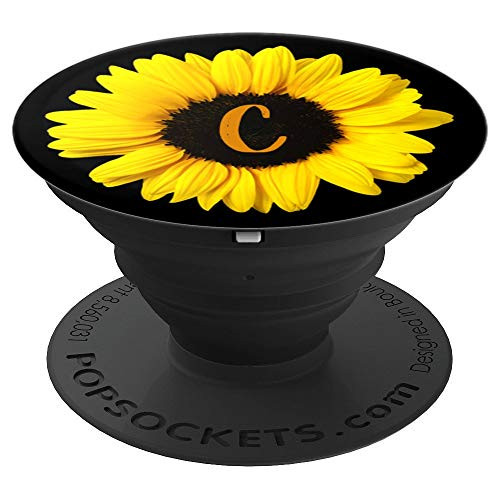 Cute Yellow Sunflower Flower Monogram with Letter C Initial PopSockets Grip and Stand for Phones and Tablets