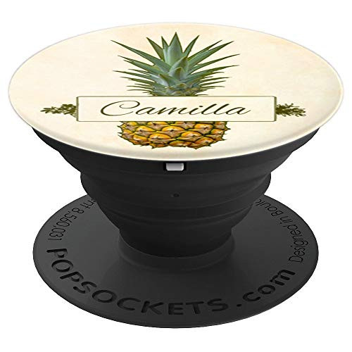 Pineapple Design Camilla Personalized Name Gift Green Yellow PopSockets Grip and Stand for Phones and Tablets