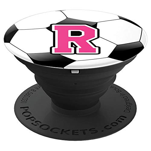 Girls Soccer Ball Letter R Pink Monogram Name Initial Gift PopSockets Grip and Stand for Phones and Tablets