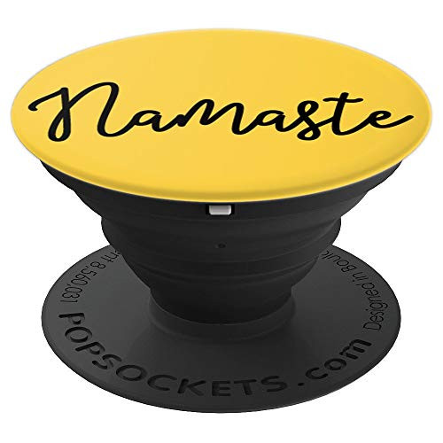 Namaste - Yoga Quote on Yellow PADQ039d PopSockets Grip and Stand for Phones and Tablets
