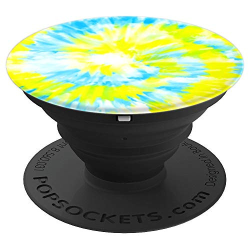 Yellow Aqua Tie Dye Swirl Blue Hippie Psychedelic Boho 1960s PopSockets Grip and Stand for Phones and Tablets