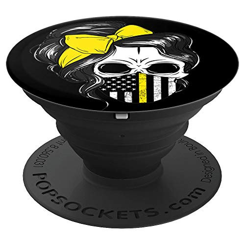 Thin Yellow Line Skull PopSockets Grip and Stand for Phones and Tablets