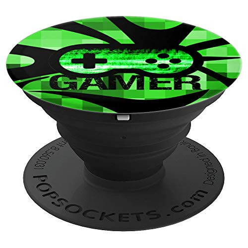Pixelated Green Gamer Heart Black Wave PopSockets Grip and Stand for Phones and Tablets
