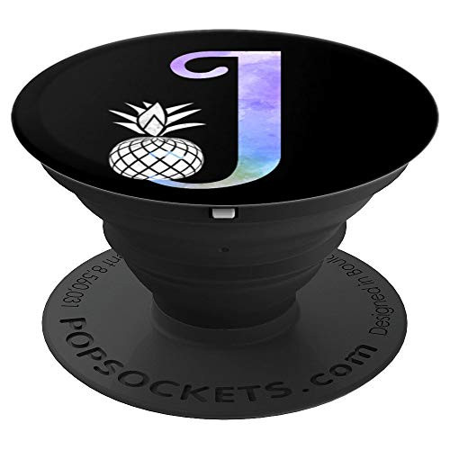Letter J watercolor pineapple monogram, initial J PopSockets Grip and Stand for Phones and Tablets