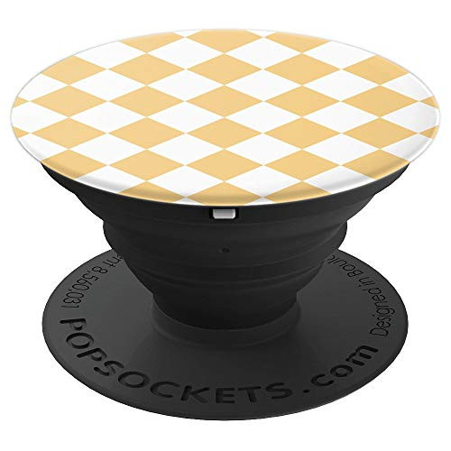 White and Yellow Checkerboard Chessboard Cell Pattern PopSockets Grip and Stand for Phones and Tablets